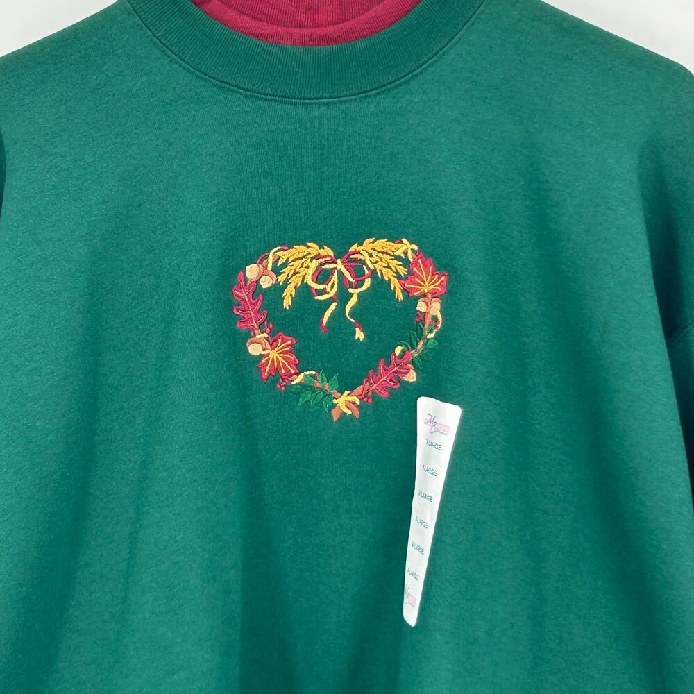 NWT VTG M&C Energy Sportswear Green/Red Fall Leaf Wreath Crewneck Sweatshirt XL
